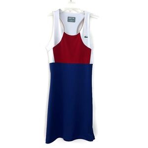 Lacoste Sport Racerback Tennis Dress Size 36 Red, White, Blue Shelf Bra Slim Fit